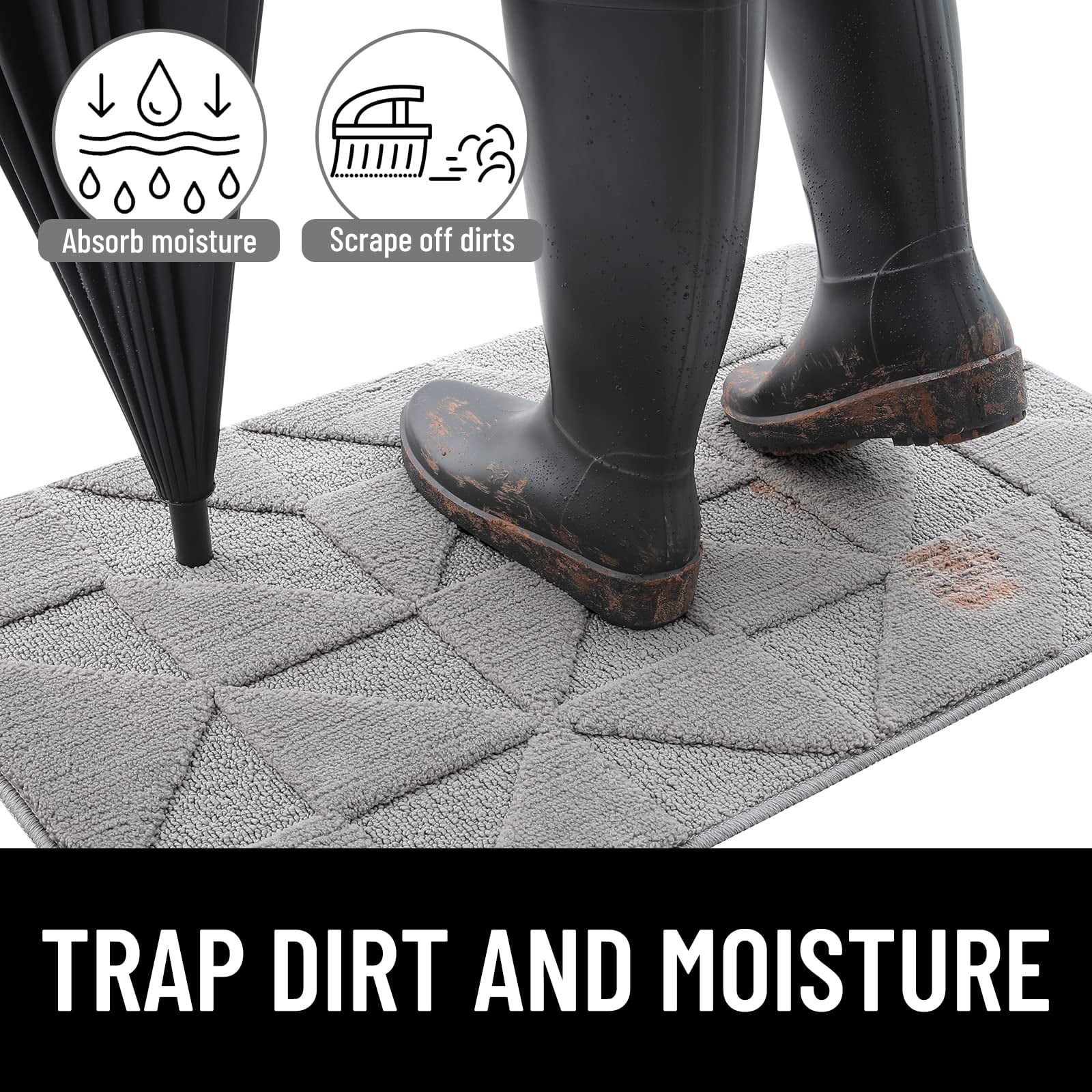 Buganda Indoor Doormats, Absorbent Trapper Dirt Door Mats, Non Slip Low Profile Inside Doormats for Entryway, 20x32, Grey