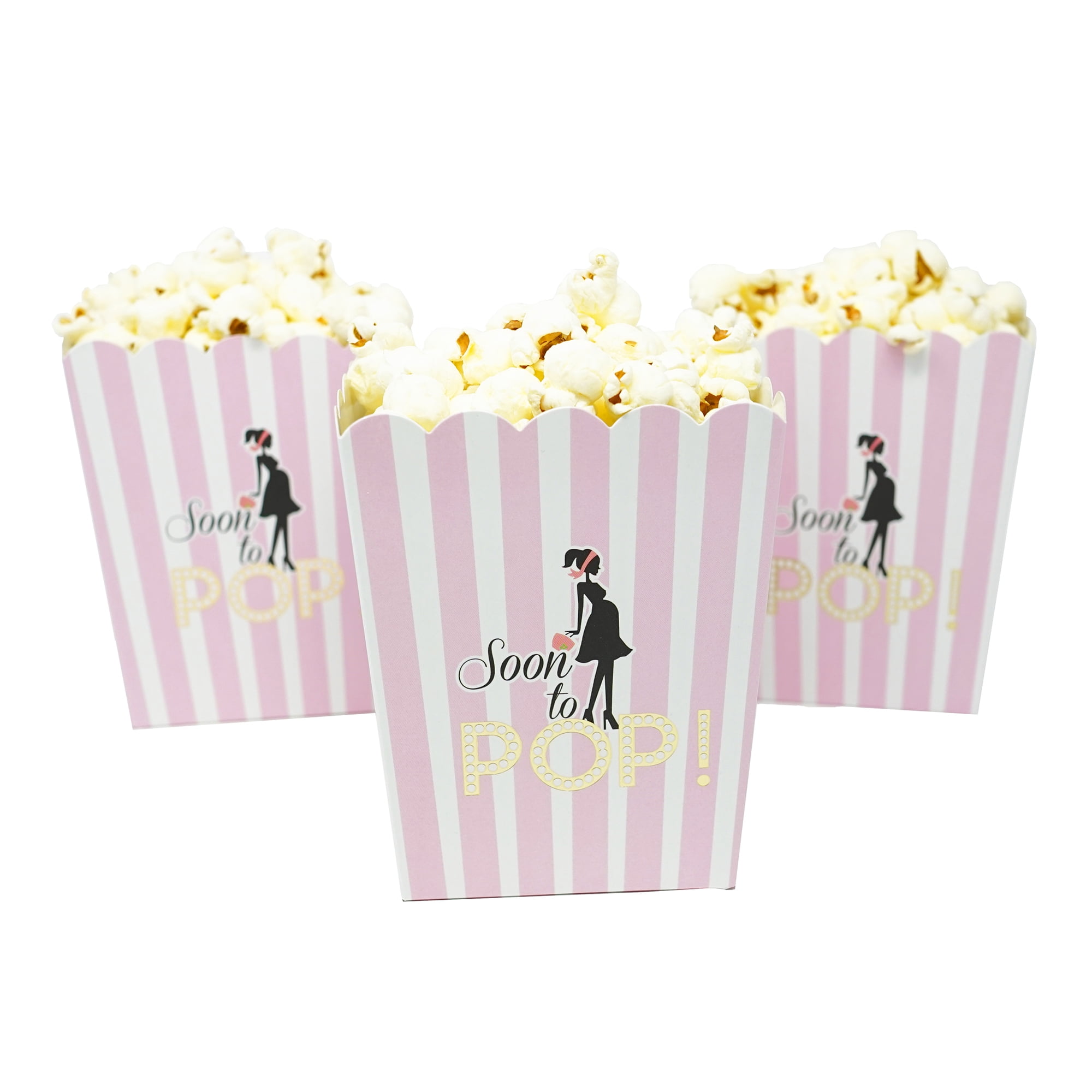 Soon To Pop Popcorn Candy & Favor Boxes, Baby Girl, Small Size, 20