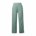 thumbnail image 4 of Mohiass Striped Linen Pants Women Side Button Elastic Waist Capri Gauze Pants Lightweight Summer Beach Cropped Trousers 2025 Army Green XL, 4 of 5