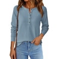 thumbnail image 5 of PRETTYGARDEN Women's Long Sleeve Waffle Knit Shirts Fall Casual Button Up Henley V Neck Tunic Tops Loose Fit Basic Tees, 5 of 9