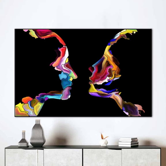 Couple Canvas Art, Couple Gift Art Canvas, Valentines Day Gift Poster, Colorful Abstract Couple Silhouette, Colorful Couple Canvas Art, Canvas Wall Decor - Rolled Canvas
