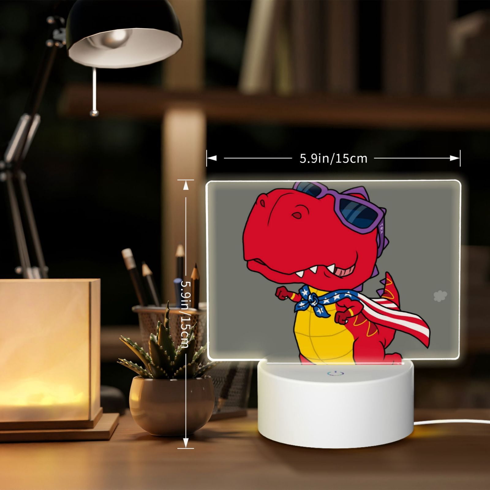 Vsdgher Dinosaur Super Hero Cartoon Rectangular Acrylic Night Light Acrylic Sleep Night Light Friend Gifts for Birthday Gifts for Women Teens Boys Girls