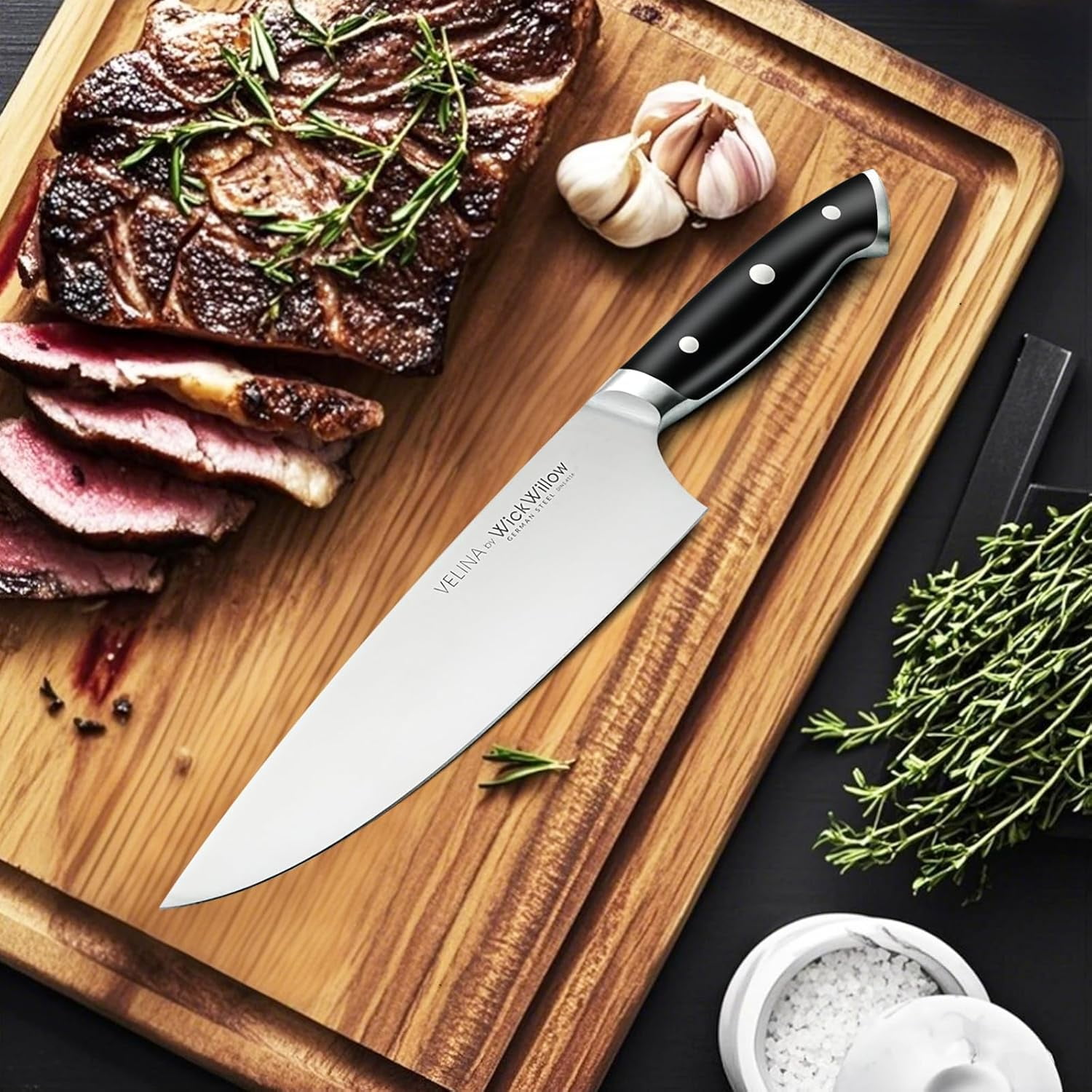 8” Chef Knife – Razor Sharp German Steel DIN1.4116 – All-Purpose Kitchen Knife for Slicing, Dicing & Chopping – Full Tang & Ergonomic Handle – Home Essential Kitchen Knife – Gift Box – Velina series