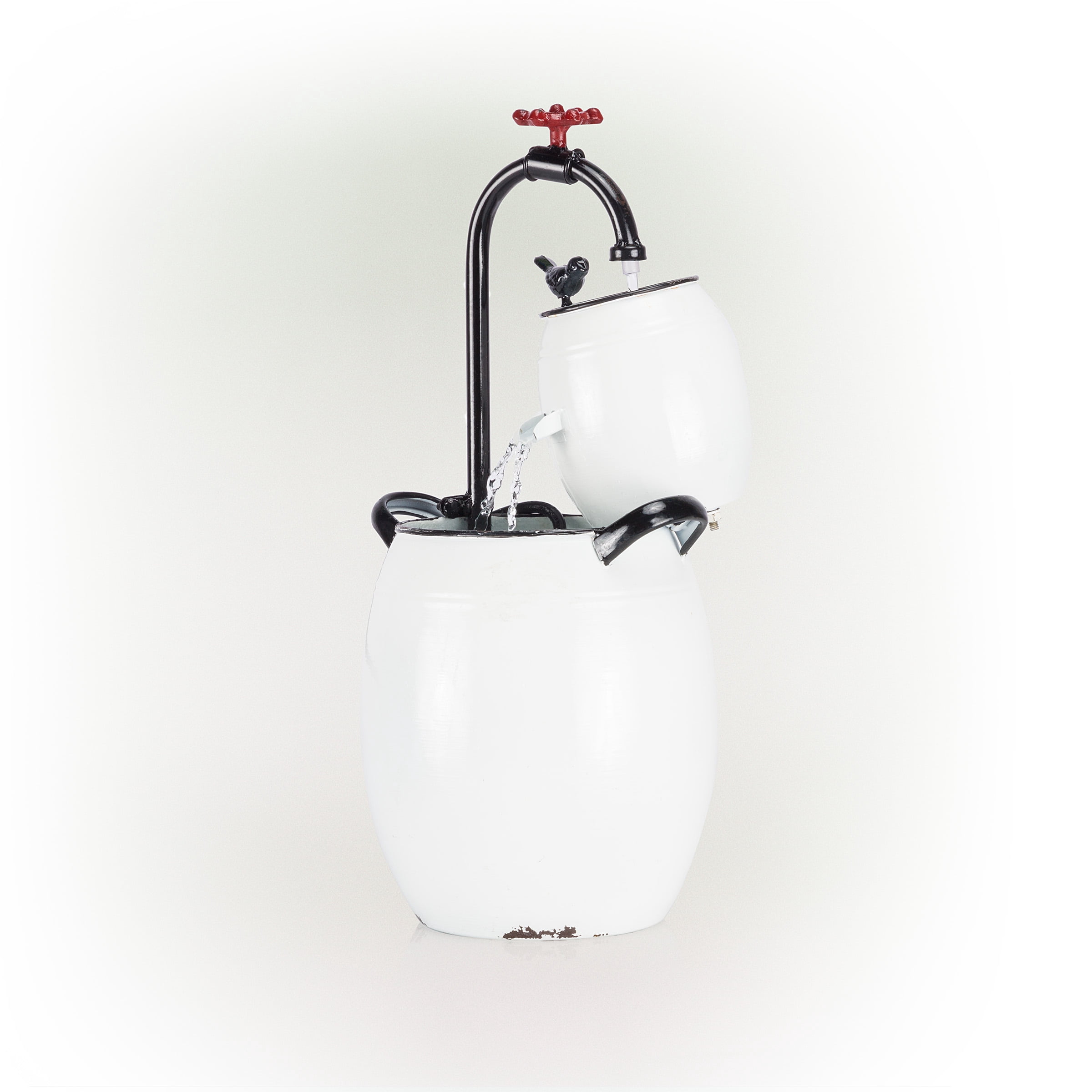 Alpine Corporation 19" Tall White Barrels & Faucet Tabletop Fountain Decoration