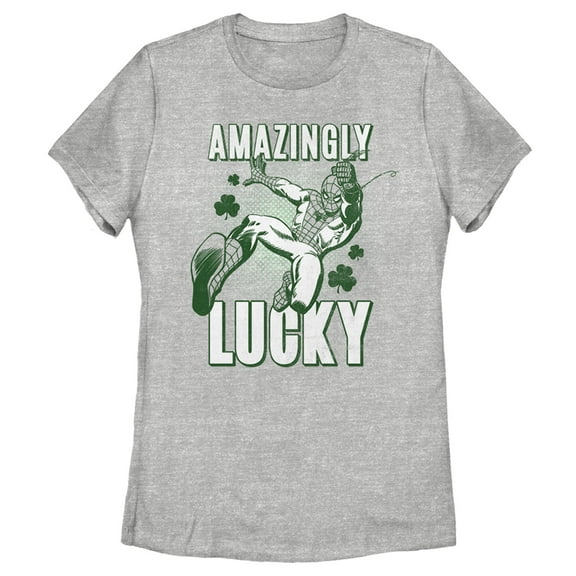 Women's Marvel St. Patrick's Day Spider-Man Amazingly Lucky  Graphic Tee Athletic Heather Medium