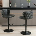 thumbnail image 2 of Modern Round PU Leather Bar Stools Dining Room Breakfast Round Dining Chair with Metal Footrest for Home Pub and Kitchen Island (Dark Gray,Set of 2), 2 of 9