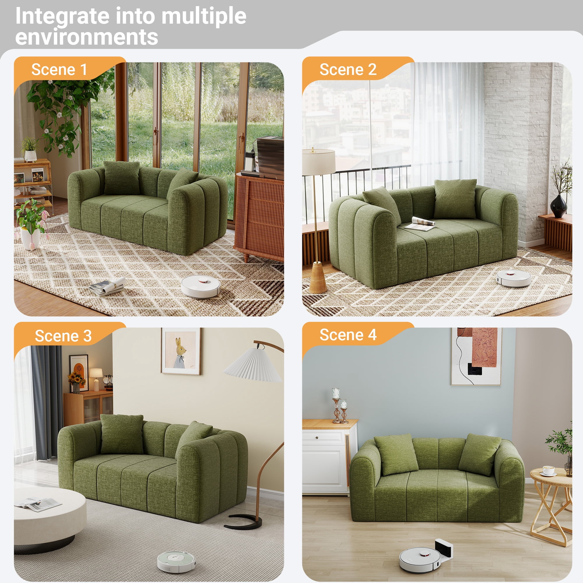Meeyar Loveseat Sofa with 2 Cushions, 65" Modern Bubble Couch 2 Seater for Living Room, Green