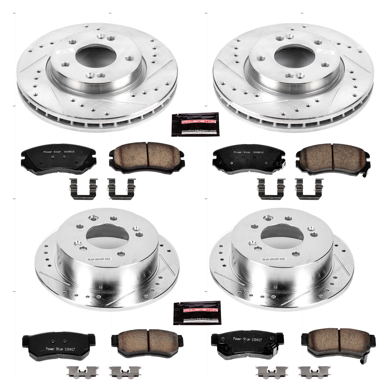 PowerStop Front and Rear Z23 Evolution Sport Carbon-Fiber Ceramic Brake Pad and Drilled & Slotted Rotor Kit Fits: HYUNDAI Select Models K4442
