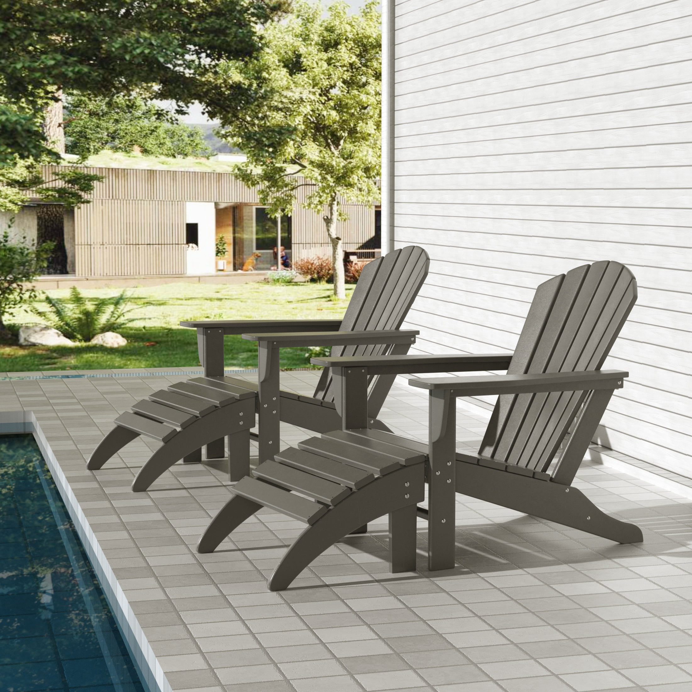 Westin Outdoor 4-Piece Adirondack Patio Chairs with Ottoman Footrest Set, Gray