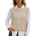 thumbnail image 3 of Unir Womens Vests Casual Solid Cable Knit Crew Neck Cropped Split Hem Polyester Sleeveless Sweater Vest Daily Basic Waistcoat S-XXL Cozy Wear 1Pc, 3 of 7