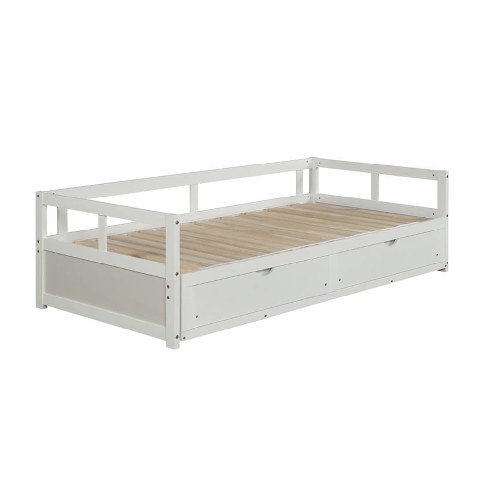 Kepooman Home Wooden Full Daybed Bed Frame with Two Storage Drawers for Bedroom Study Room, White Kepooman Home Wooden Full Daybed Bed Frame with Two Storage Drawers for Bedroom Study Room, White