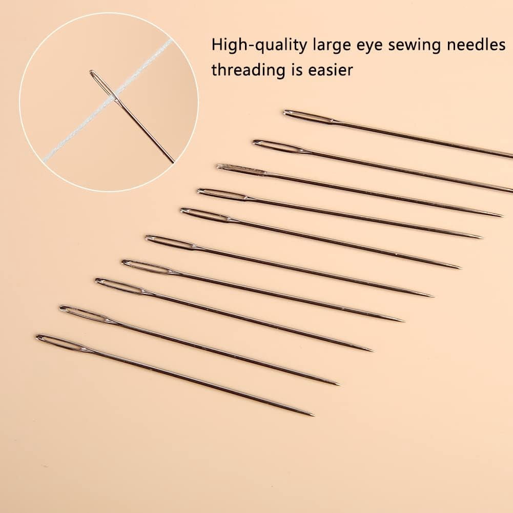 3 Pack 25 Pcs Large Eye Stitching Needles - 5 Sizes Big Eye Hand Sewing Needles with  Clear Storage Tube and 2 Threaders for Stitching, Sewing and Crafting
