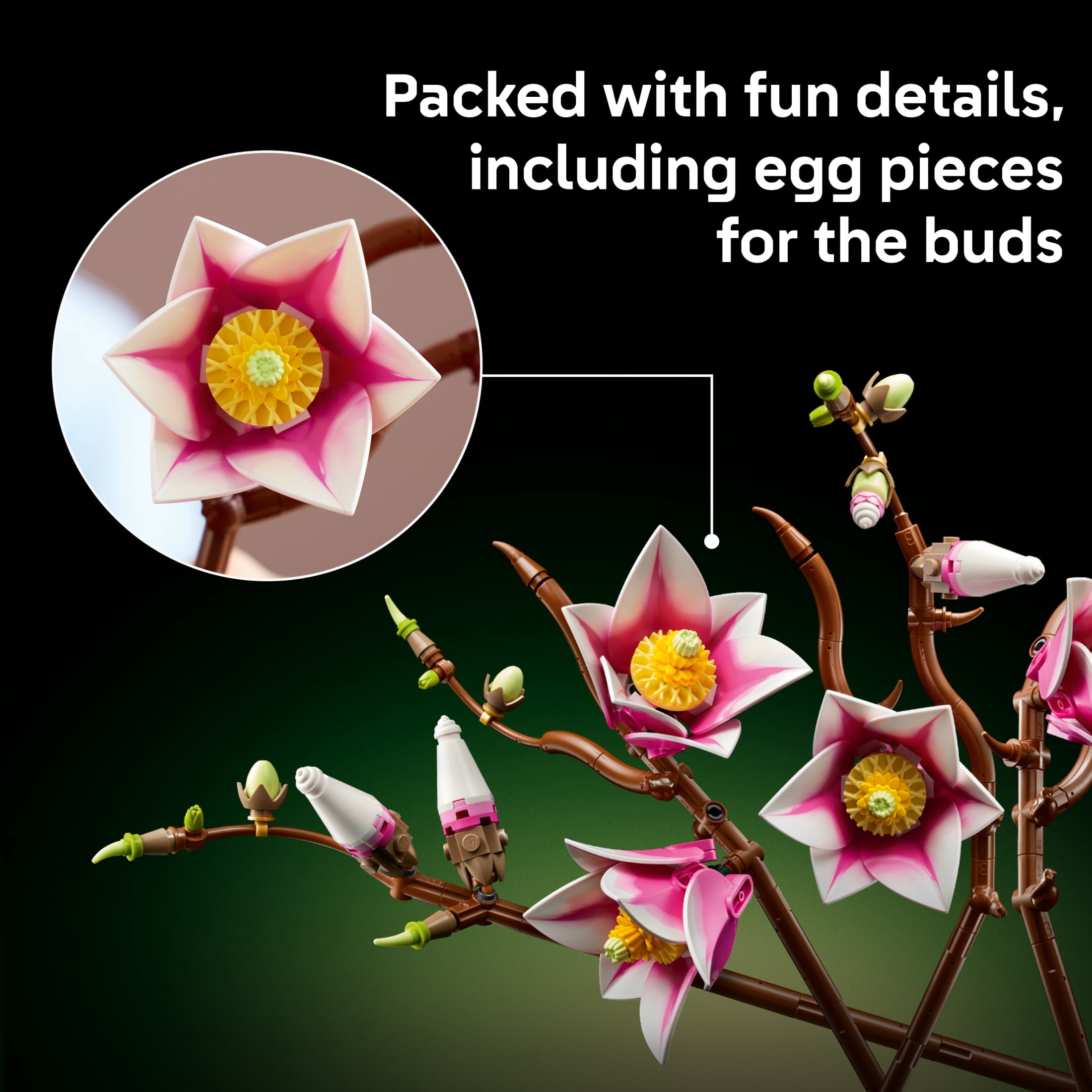 LEGO Botanicals Magnolia Branches Building Set for Adults, Ages 18+ - Gift for Mothers Day - Artificial Flowers for Home Office, Bedroom or Desk Decor - 11510