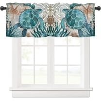 Sea Turtle Curtain Valance for Windows/Living Room/Kitchen/Bathroom/Farmhouse, Hawaiian Ocean Animal Teal Short Rod Pocket Tier Curtain Window Treatment, 1 Panel 54x18