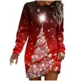 thumbnail image 2 of Tponi Plus Size Christmas Dresses For Women Sweater Regular Crew Neck Tab Set-In Sleeve Red Holiday Dresses For Women XL, 2 of 3