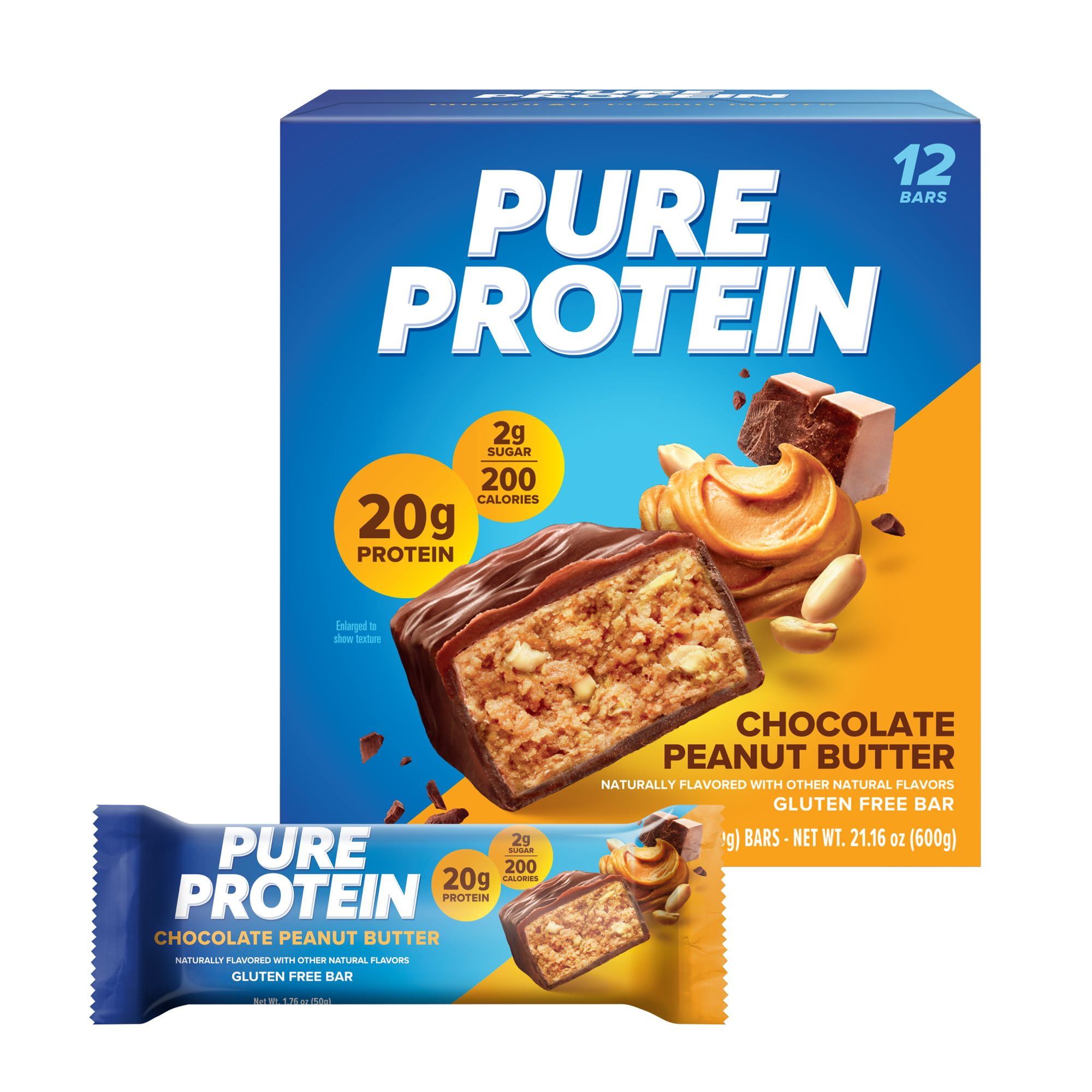 (3 pack) Pure Protein Bars, Chocolate Peanut Butter, Low Sugar, 20g Protein, 1.76 oz, 12 Count