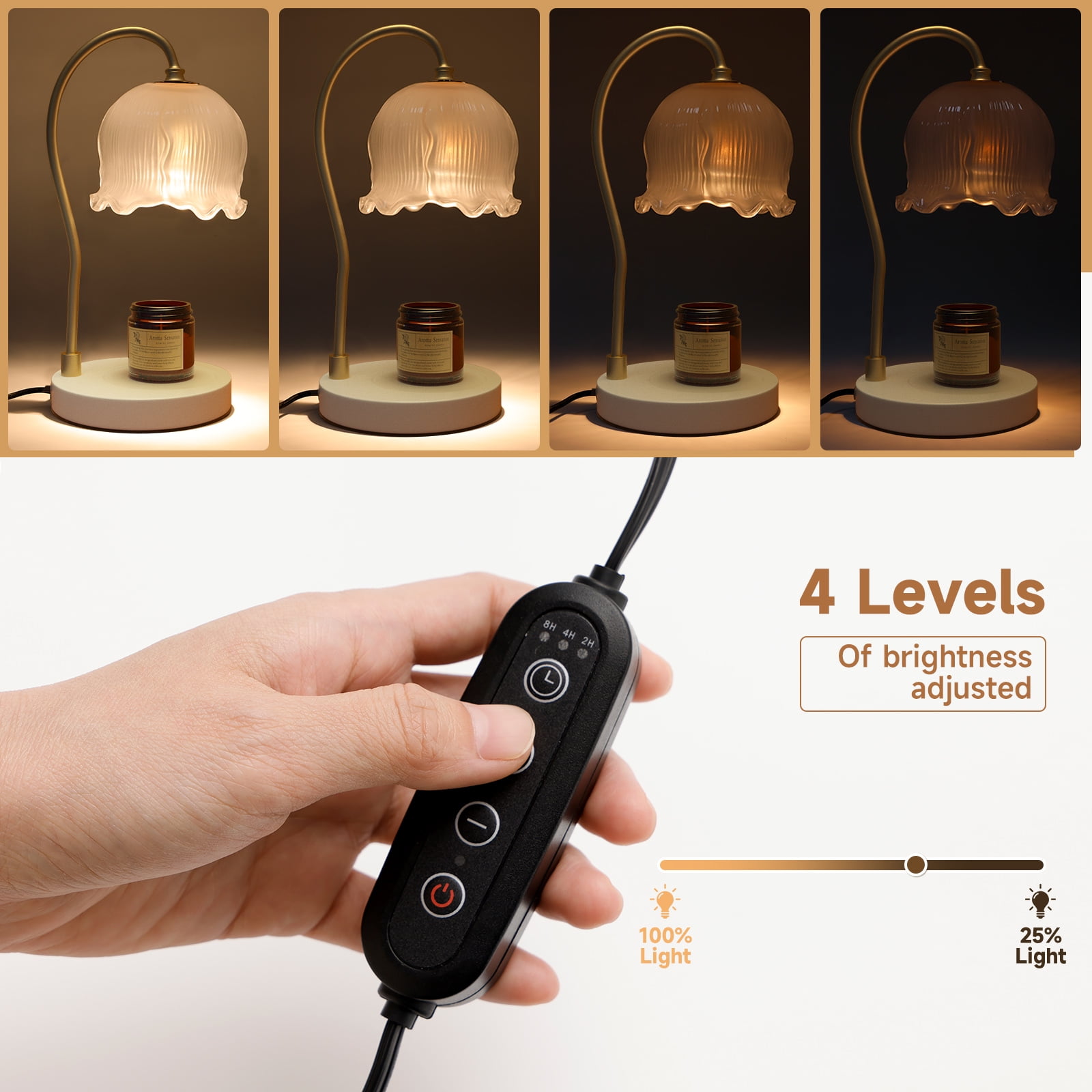 TOPTENG Candle Warmer Lamp, Dimmable Lantern with Timer, Wax Melt for Scented Candles, Compatible with Small & Large Jar, with 2 Light Bulbs Flower