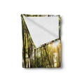 thumbnail image 2 of Tree House Soft Flannel Fleece Throw Blanket, Little Hut with Stairs in Idyllic Forest Sunrise Photo, Cozy Plush for Indoor and Outdoor Use, 70" x 90", Yellow Green Dark Brown, by Ambesonne, 2 of 5
