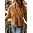 thumbnail image 2 of ABPHQTO Chaqueta de peluche con botones y cuello en V informal marrón para mujer, 2 of 5