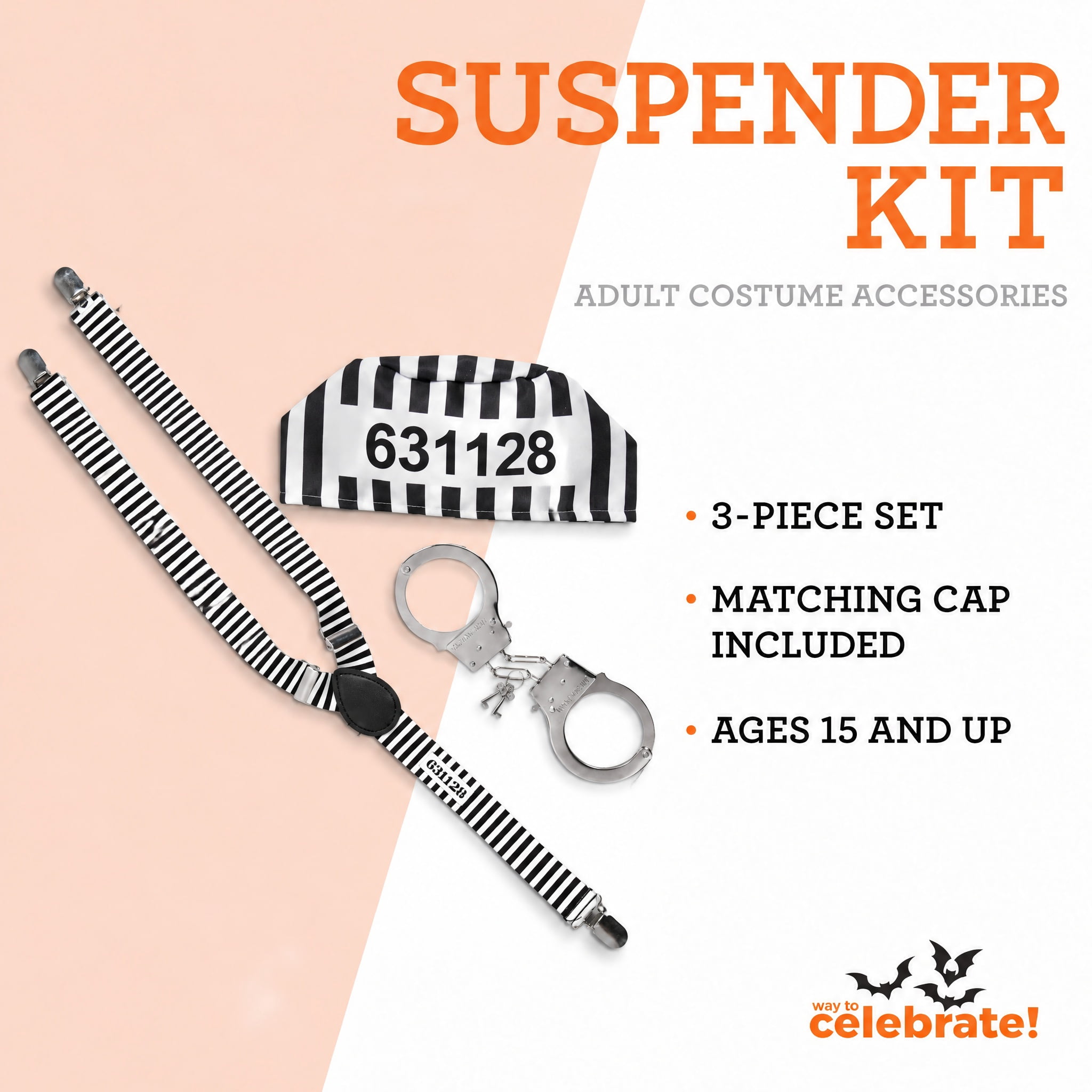 Suspender Costume Accessory Kit for Adults, Black and White, 3 Pieces, Halloween by Way To Celebrate
