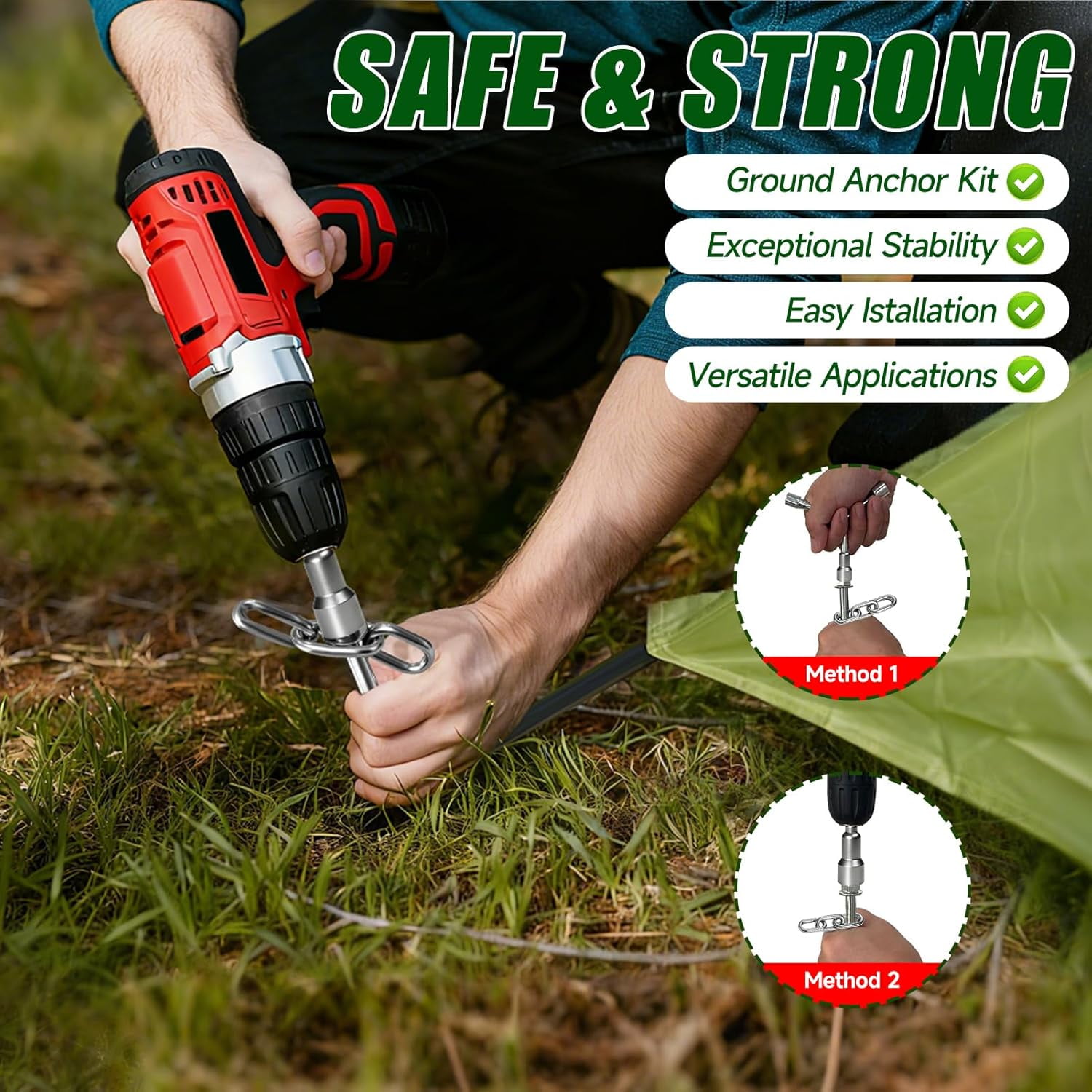 Screw in Tent Stakes Heavy Duty, Ground Anchors Screw in, Metal Stakes with Hex Head Driver and Sturdy Storage Bag.