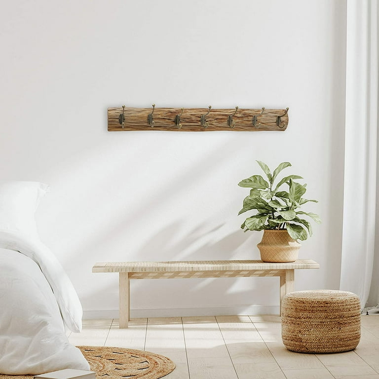 Rustic Hook Coat Rack, Wall Mounted, Oak Wood Plank With