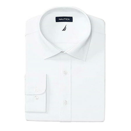 NAUTICA Mens White Collared Slim Fit Stretch Dress Shirt XL 17- 34/35