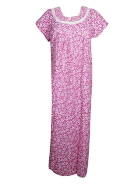 Mogul Women Maxi Dress Kaftan Maternity Cap Sleeves Printed Sleepwear Housedress Loose Nightwear Dresses L