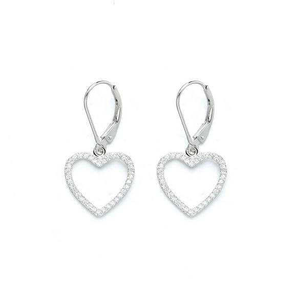 18K White Gold Plated Leverback Heart Earrings with Crystals from Swarovski