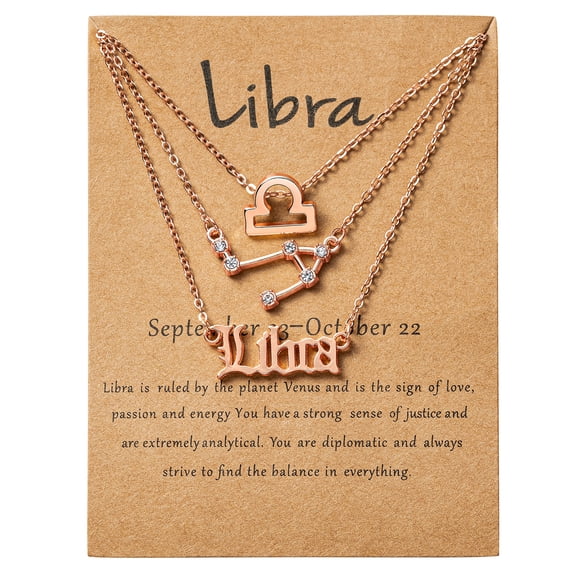 GROBRO7 3Pcs Constellation Necklaces Collarbone Layered Chains for Women's Jewellery, Gold Plated Necklaces Birthday Gift for Mother Sister, Rose Gold