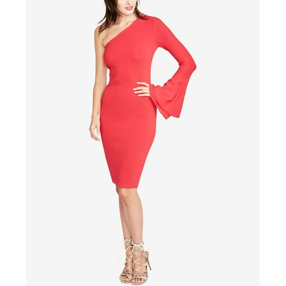 Rachel Rachel Roy One Shoulder Bell Sleeve Bodycon Dress Cherry Pop M