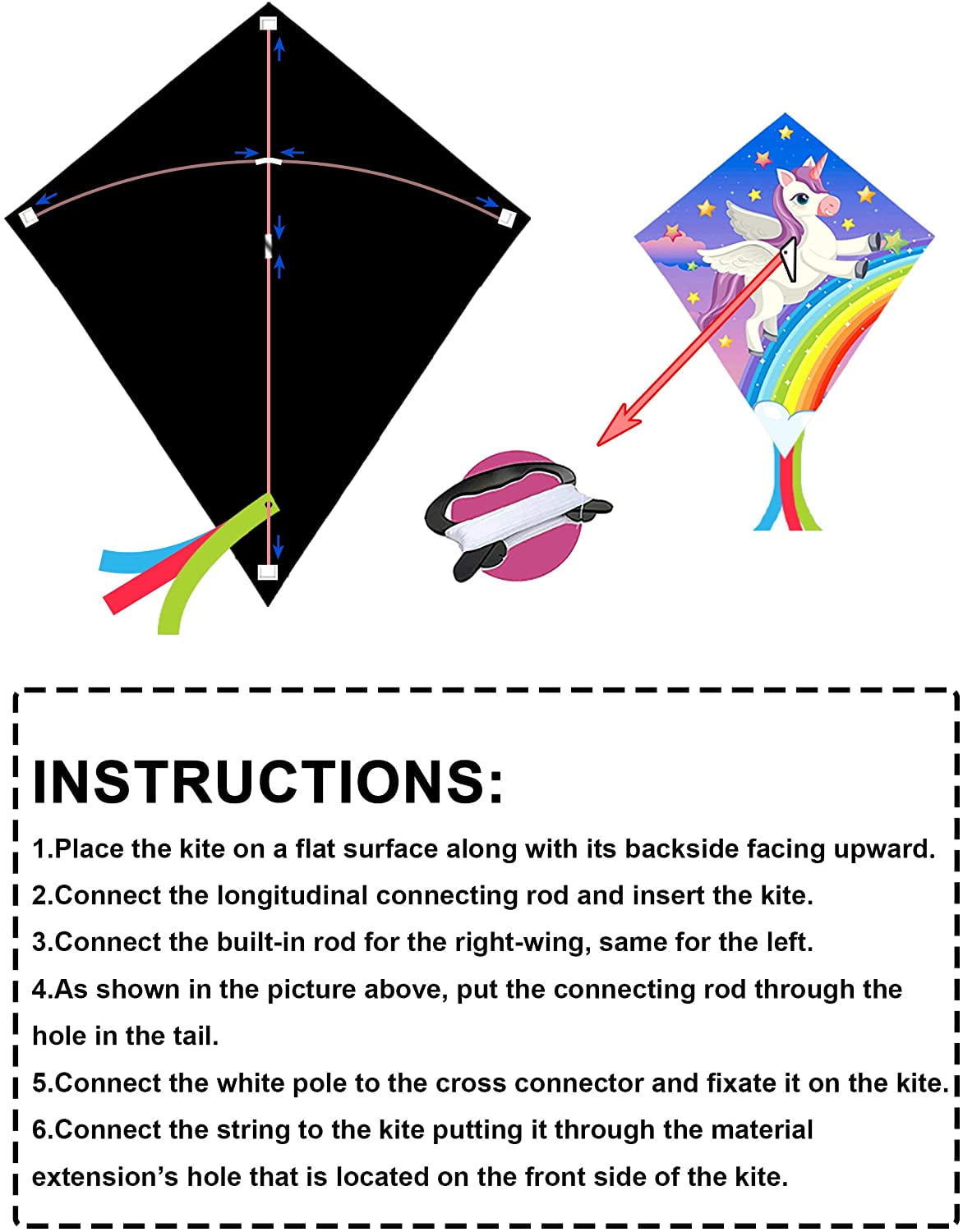Park. Garden Boys and Girls,Giant Beach Kite Toys with String and Reel for Toddlers,Fun Outdoor Games for Backyard Easy Flyer for Adults Unicorn Kites with Wing for Kids Easy for Fly 