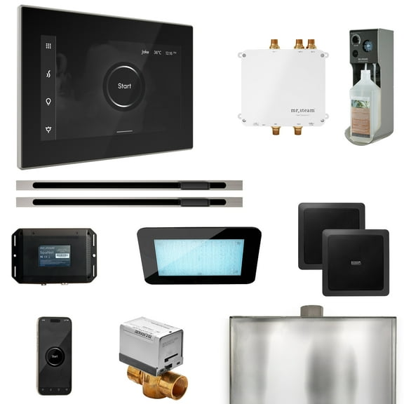 Mr Steam Bliss Max Steam Shower Pkg w/iSteamX Control and Linear Steamhead in Black Brushed Nickel