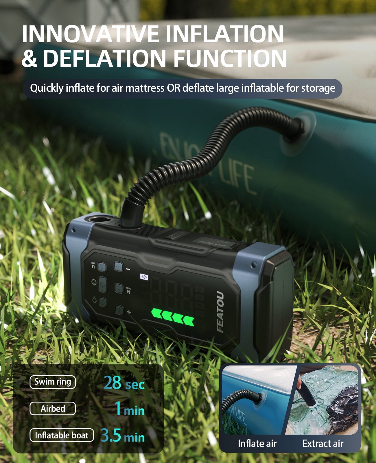 Featou High-Power 8500A Jump Starter with Air Compressor/Tire Inflator, 12V Jumper Box for Car(All Gas/12L Diesel), 9 in 1 Portable Jump Starter Power Pack