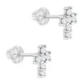 thumbnail image 2 of 14k White Gold Tiny Cubic Zirconia Religious Cross Screw Back Earrings for Girls, 2 of 6