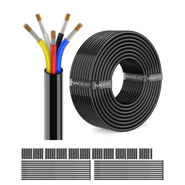 Cable eléctrico NAOEVO, calibre 16, 5 conductores, 16 AWG, PVC, 30 m