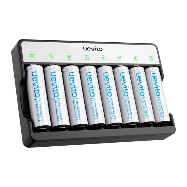 Pilas AA recargables de litio de 1,5 V 3600 mWh, paquete de 8 con cargador