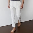 thumbnail image 3 of GINGTTO Men's White Linen-Blend Slim Fit Ankle Pants - Breathable Casual Trousers for Beach & Office, 3 of 5