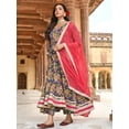 thumbnail image 4 of Janasya Indian Women's Blue Cotton Floral Block Print Kurta with Pant and Dupatta, 4 of 6
