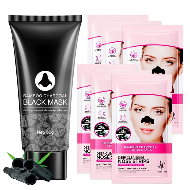 Mascarilla removedora de puntos negros, mascarilla facial de limpieza profunda, mascarilla removedora de puntos negros para la cara, nariz, removedor de poros y puntos negros, mascarilla facial y 6 ti