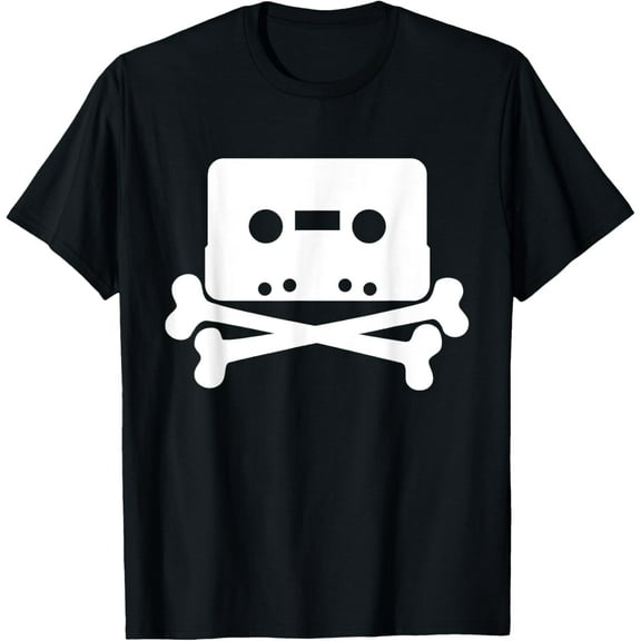 Vintage retro Cassette Tape Skull and Crossbones T-shirt
