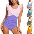 thumbnail image 2 of Swimsuit for Girls 6-7 Casual Solid Color Soft & Lightweigh Upf 50+ Protection Kids Bathing Suit for Girl Adjustable Straps Padded Swimwear, 2 of 5