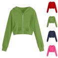 thumbnail image 5 of Inleife Womens Short Jackets Women's Solid Color Zipper Pockets Long Sleeve Hooded Casual Jacket Tops, 5 of 5