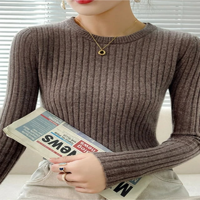 LNGOOR Fashion Ribbed Women Sweater Knitted Soft Pullovers Jumpers Basic Solid Soft Long Sleeve Sweaters For Women Autumn Winter Tops