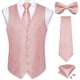 thumbnail image 1 of Chaleco de traje de Cachemira liso negro para hombre con corbata, pajarita, pañuelo, gemelos, chaleco Formal para esmoquin de boda y graduación, 1 of 5