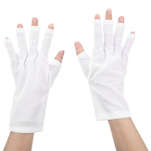 Professional Manicure Gloves, Stretchy Fingerless Fiber Cotton Nail Lamp Gloves for Home Salon, Non Slip UV Protection Driving Gloves, Summer Outdoor Gloves for Women and Girls(White)