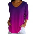 thumbnail image 2 of Uootdi Womens T Shirts V Neck Smoke Gradient Print 3/4 Sleeve Curved Hem Loose Fit Tops Weekend Shopping Breathable Black Shirts Women, 2 of 6