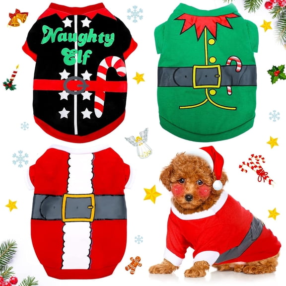 3 Pieces Christmas Dog Shirt Soft Dog Santa Costume Warm Puppy Outfit Cute Xmas Clothes for Small Medium Pet Christmas Cosplay Apparel(M (5-8 lbs))