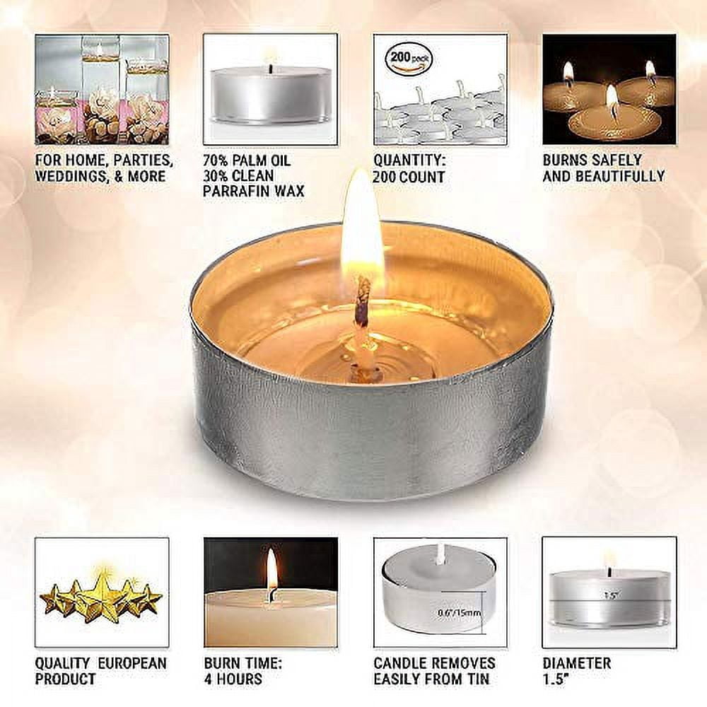 Hyoola, 4 Hour European Made Unscented Wax Tealight Candles - White (200 Pack)