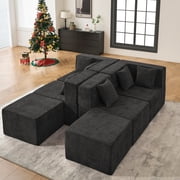 BEHOST 130 6-Piece Modular Sectional Sofa with 2 Movable Ottomans, U-Shaped Cloud Couch for Living Room, Modern Chenille Deep Seat Sofa Set, Flexible Oversized Sleeper Couches, Black